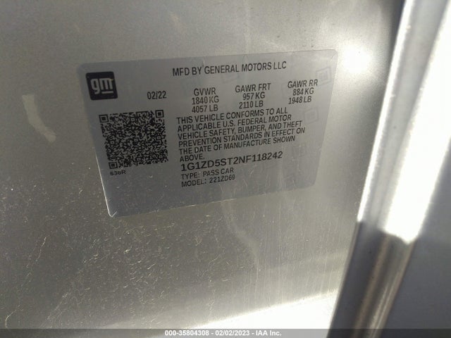 Chevrolet MALIBU LT 2022 1G1ZD5ST2NF118242 Image 9