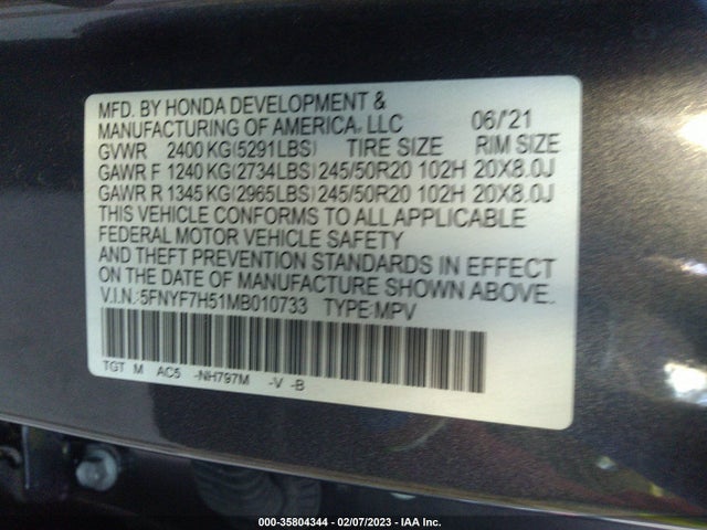 Honda Passport Ex-l 2021 5FNYF7H51MB010733 Image 9