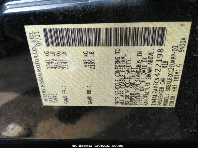 Nissan Altima 2.5 S 2012 1N4AL2AP7CN422198 Image 10
