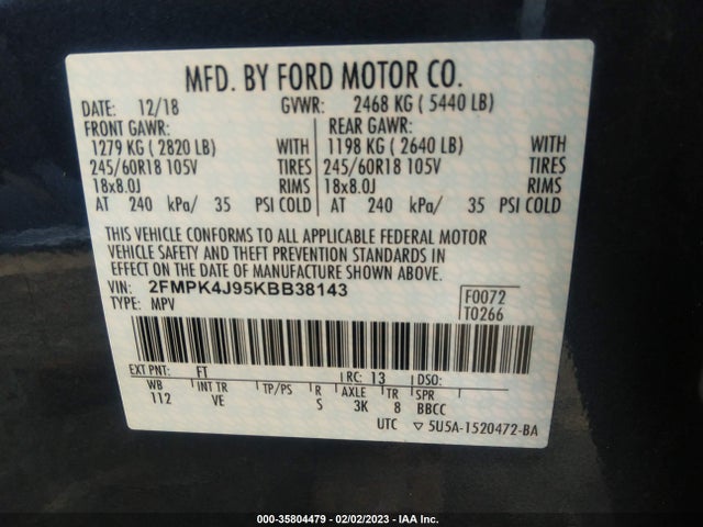 2019 Ford Edge, VIN: 2FMPK4J95KBB38143