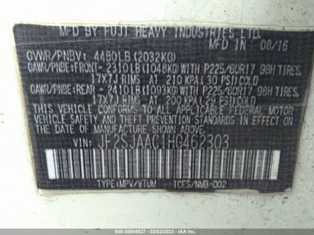 JF2SJAAC1HG462303 Subaru Forester