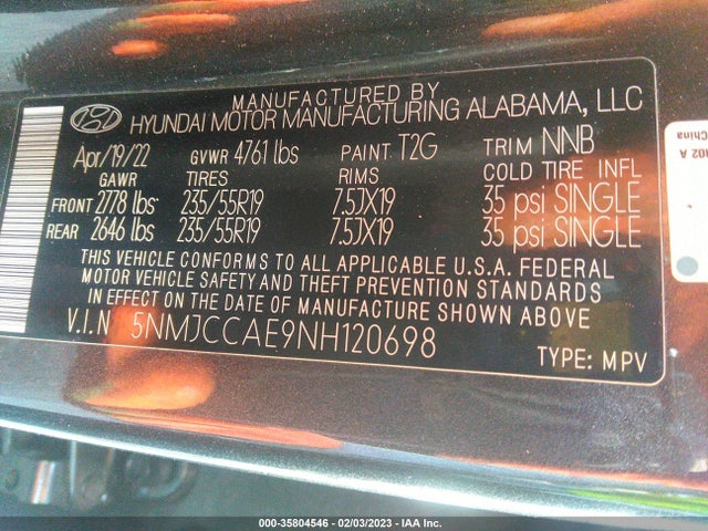 Hyundai TUCSON SEL 2022 5NMJCCAE9NH120698 Image 9