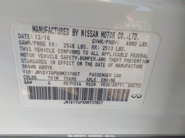 2017 INFINITI Q50 3.0T PREMIUM VIN: JN1EV7APXHM737807