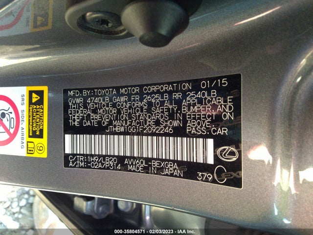 2015 Lexus ES, VIN: JTHBW1GG1F2092246