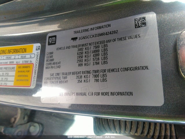 Chevrolet Suburban Lt 2021 1GNSCCKD3MR424282 Image 9