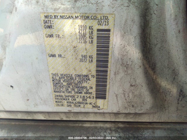 2013 NISSAN ALTIMA 2.5 SL VIN: 1N4AL3APXDC218563