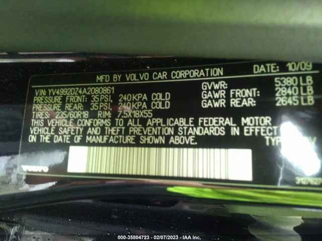 YV4992DZ4A2080861 Volvo Xc60 3.0t