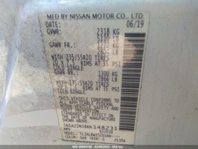 2019 Nissan Murano, VIN: 5N1AZ2MJ8KN148231