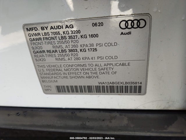 2020 Audi e-tron, VIN: WA12ABGEXLB035814