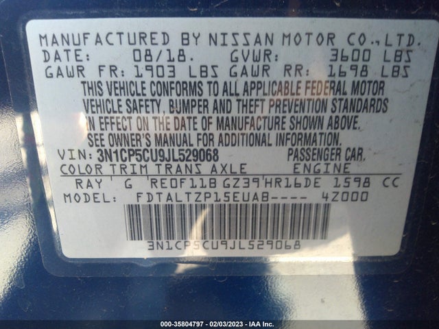 2018 Nissan Kicks, VIN: 3N1CP5CU9JL529068