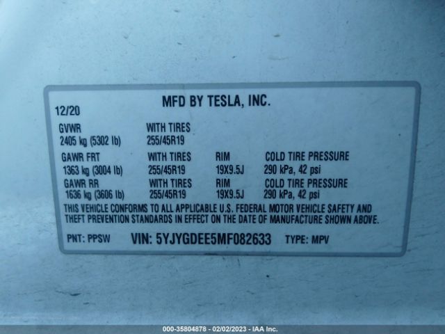 5YJYGDEE5MF082633 Tesla Model Y