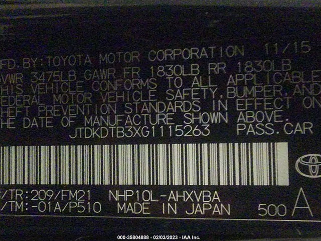 Toyota PRIUS C 2016 JTDKDTB3XG1115263 Image 10