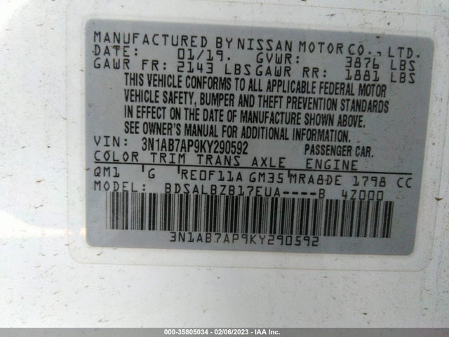 Nissan SENTRA S 2019 3N1AB7AP9KY290592 Image 9