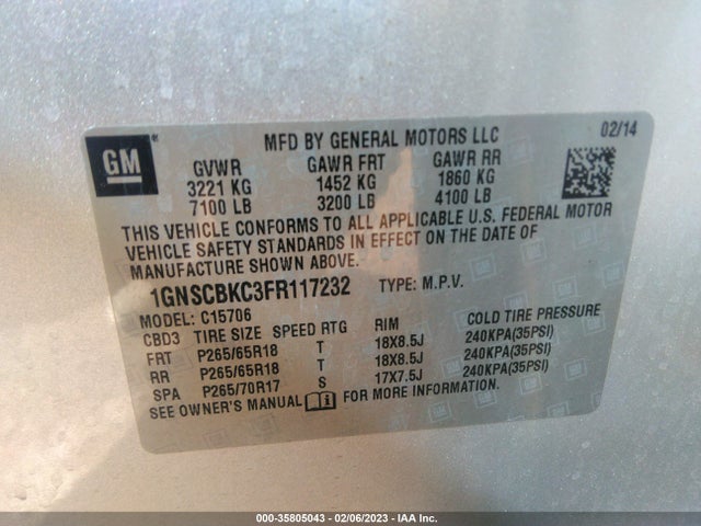 Chevrolet Tahoe Lt 2015 1GNSCBKC3FR117232 Image 10