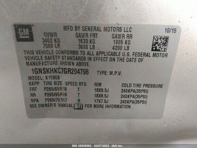 Chevrolet Suburban Lt 2016 1GNSKHKC7GR204798 Image 11