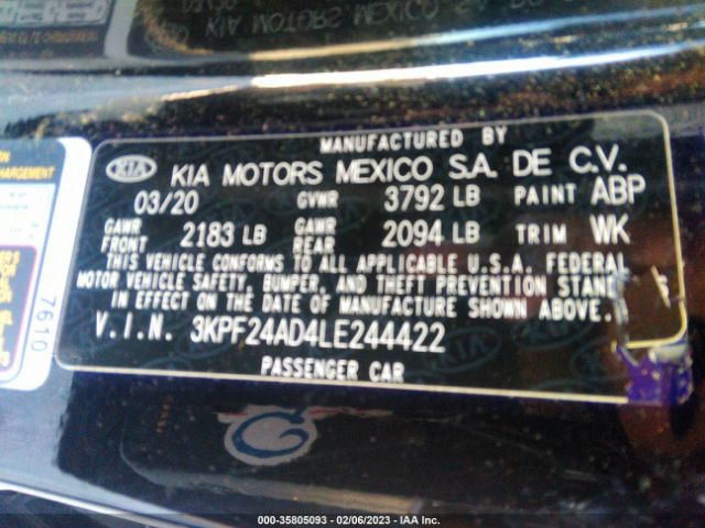 3KPF24AD4LE244422 KIA Forte Lxs