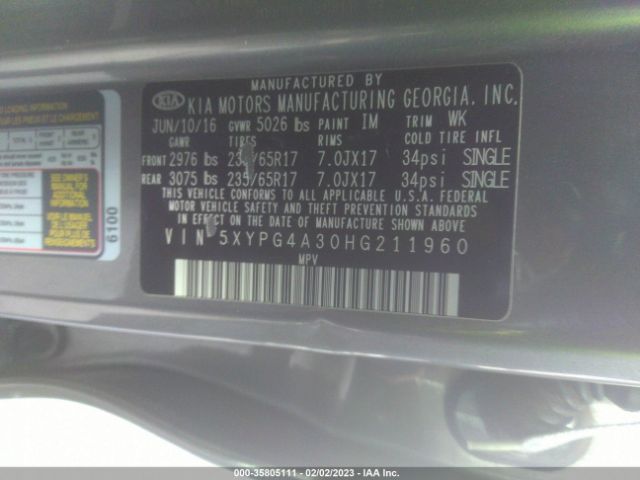 5XYPG4A30HG211960 KIA SORENTO LX