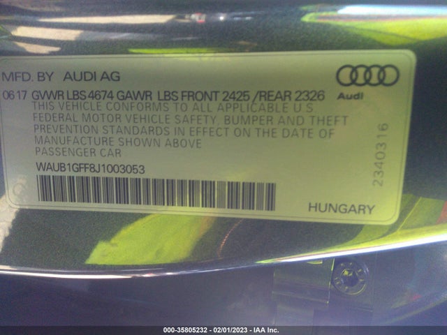 WAUB1GFF8J1003053 Audi S3 Premium Plus
