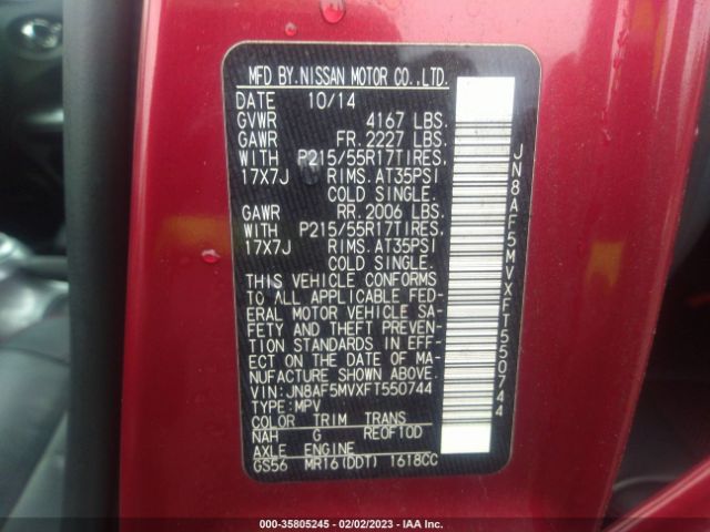 JN8AF5MVXFT550744 Nissan Juke Sl