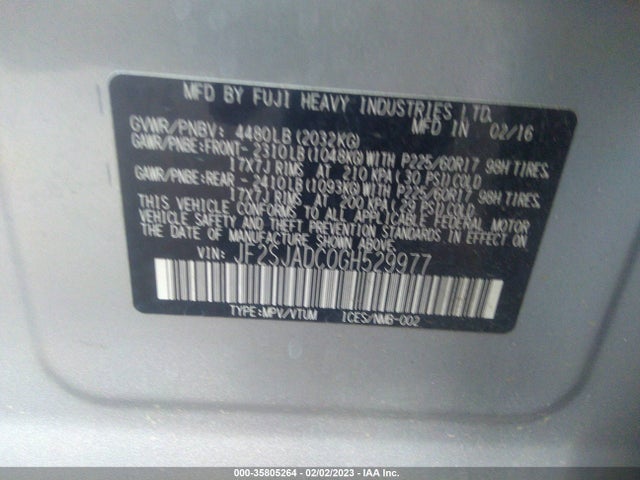 2016 Subaru Forester, VIN: JF2SJADC0GH529977
