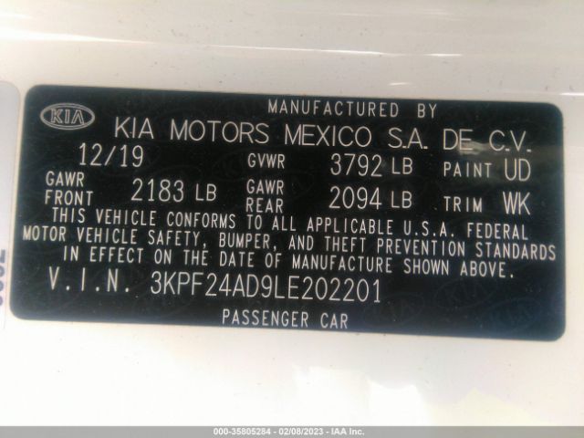 3KPF24AD9LE202201 KIA FORTE FE