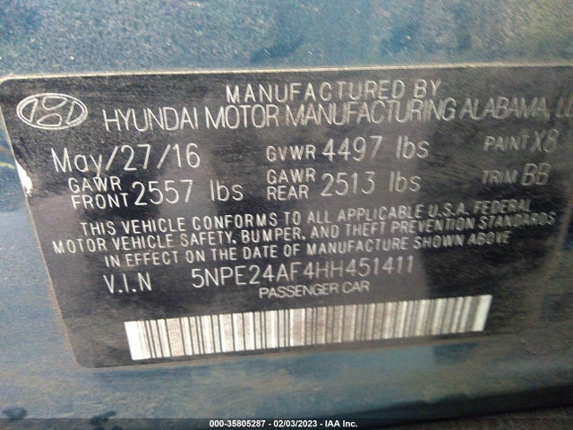 Hyundai Sonata 2.4l 2017 5NPE24AF4HH451411 Image 9