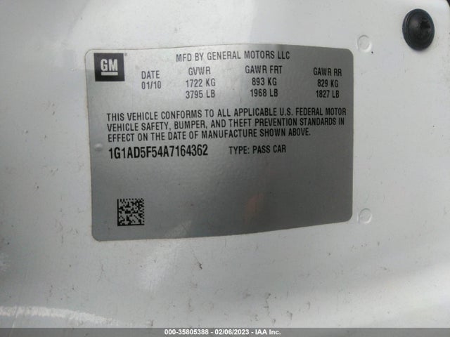 2010 CHEVROLET COBALT LT W/1LT VIN: 1G1AD5F54A7164362