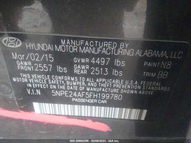Hyundai Sonata 2.4l 2015 5NPE24AF5FH199780 Image 9
