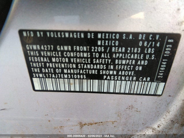 2014 VOLKSWAGEN JETTA SEDAN SEL VIN: 3VWL17AJ7EM310965