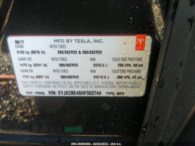 2017 Tesla Model X, VIN: 5YJXCBE46HF063744