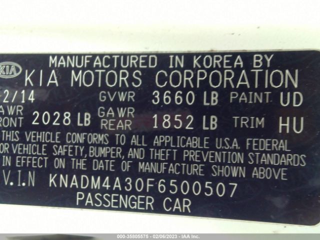 KNADM4A30F6500507 KIA RIO LX