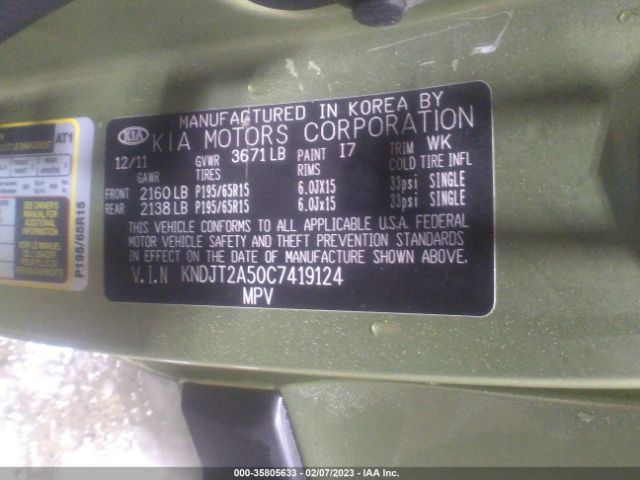 KNDJT2A50C7419124 KIA Soul Base