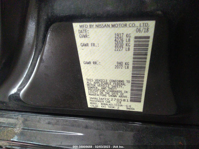2018 NISSAN ALTIMA 2.5 SR VIN: 1N4AL3AP3JC270581