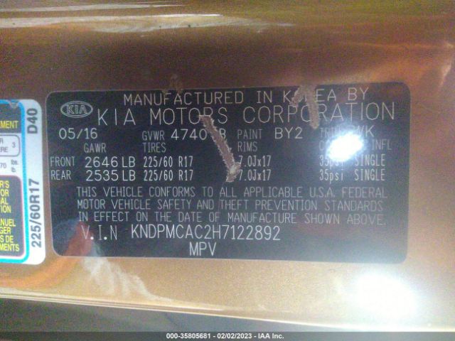 KNDPMCAC2H7122892 KIA Sportage Lx