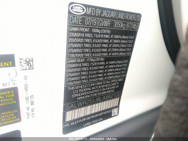 2020 Land Rover Range Rover Sport, VIN: SALWR2SU8LA882120