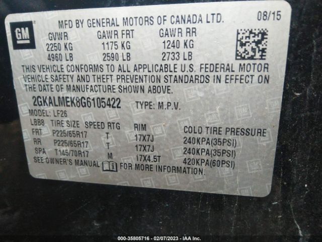 2GKALMEK8G6105422 GMC Terrain Sle