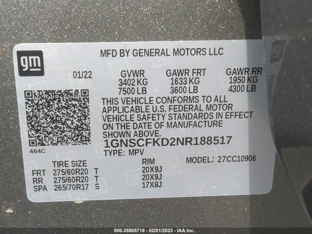 Chevrolet Suburban Premier 2022 1GNSCFKD2NR188517 Image 9