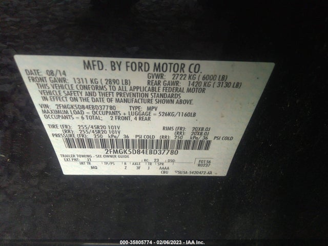 2014 Ford Flex, VIN: 2FMGK5D84EBD37780