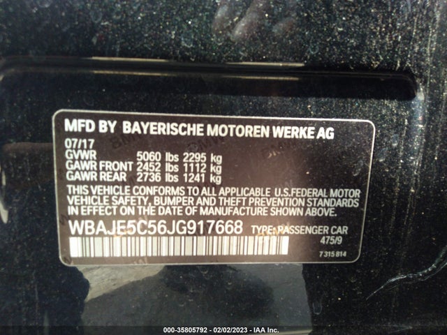 2018 BMW 5 SERIES 540I VIN: WBAJE5C56JG917668