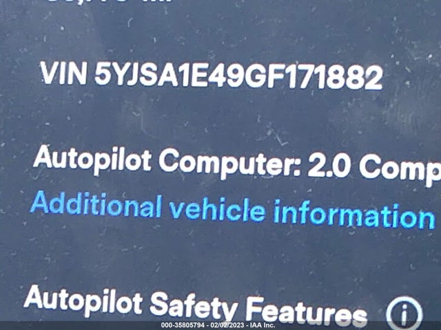 2016 TESLA MODEL S 90D/P90D/P100D/P85D VIN: 5YJSA1E49GF171882