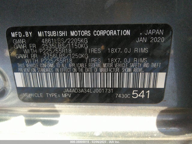 2020 Mitsubishi Outlander, VIN: JA4AD3A34LJ001731