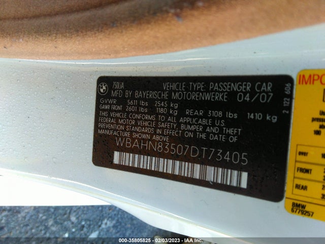 BMW 7 Series 750li 2007 WBAHN83507DT73405 Image 10
