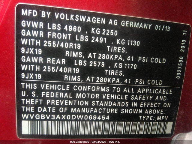 WVGBV3AX0DW069454 Volkswagen Tiguan Sel