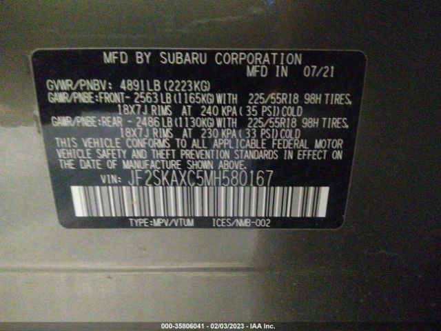 JF2SKAXC5MH580167 Subaru Forester Touring