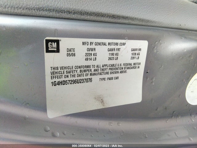 2006 BUICK LUCERNE CXL VIN: 1G4HD57296U237076