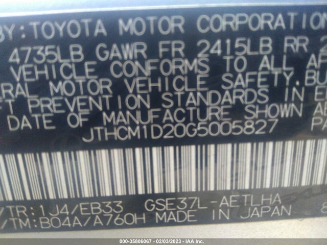 2016 LEXUS IS 300 VIN: JTHCM1D20G5005827