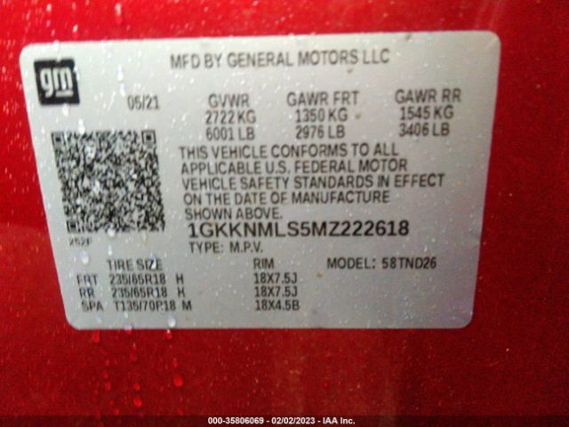 1GKKNMLS5MZ222618 GMC ACADIA SLT