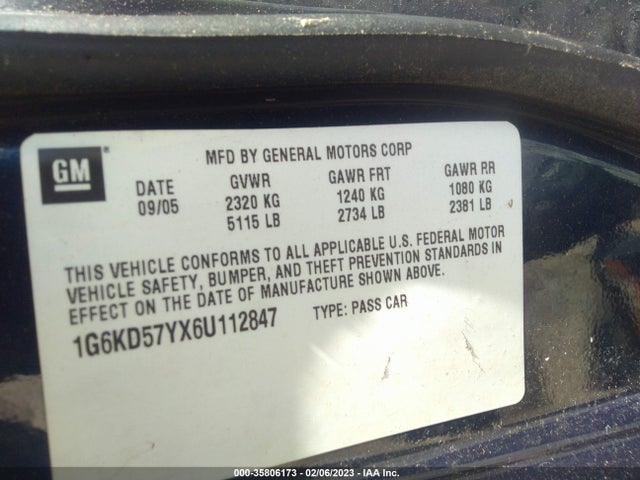 1G6KD57YX6U112847 Cadillac Dts W/1sd