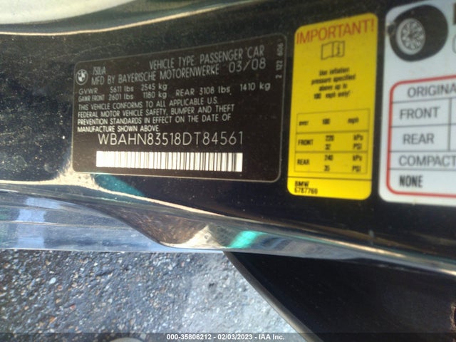 2008 BMW 7 SERIES 750LI VIN: WBAHN83518DT84561