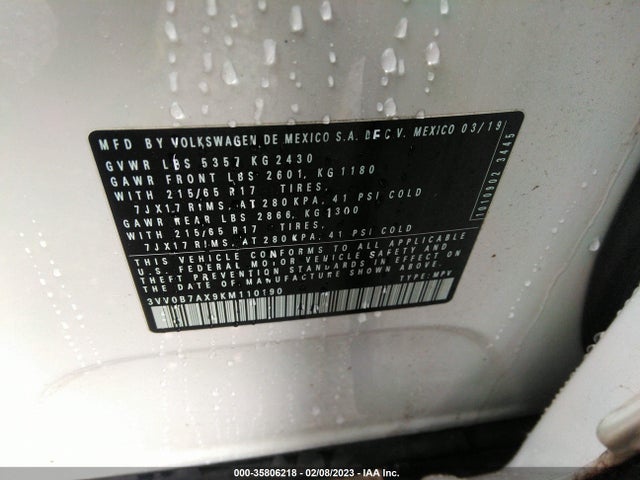 3VV0B7AX9KM110190 Volkswagen TIGUAN S